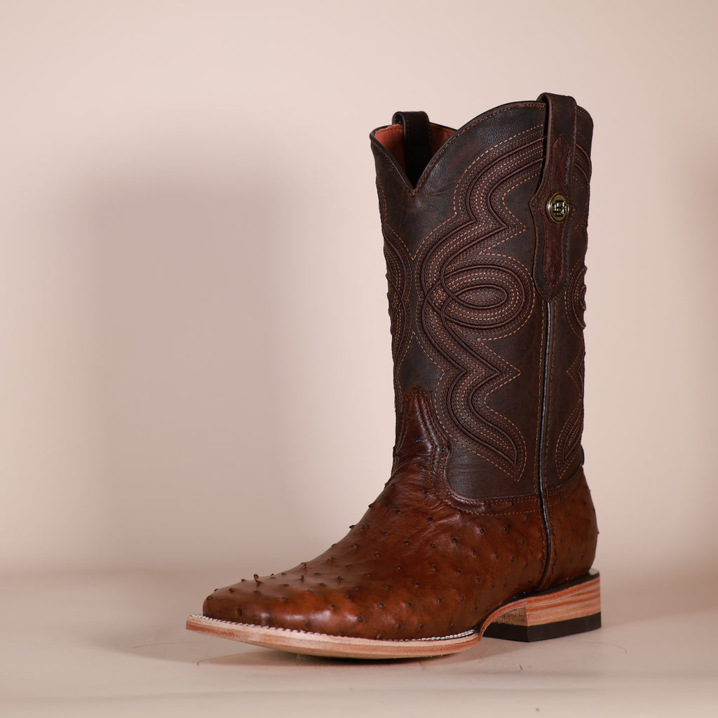 Bronzer Men’s Full Quill Ostrich Cowboy Boots – Brown