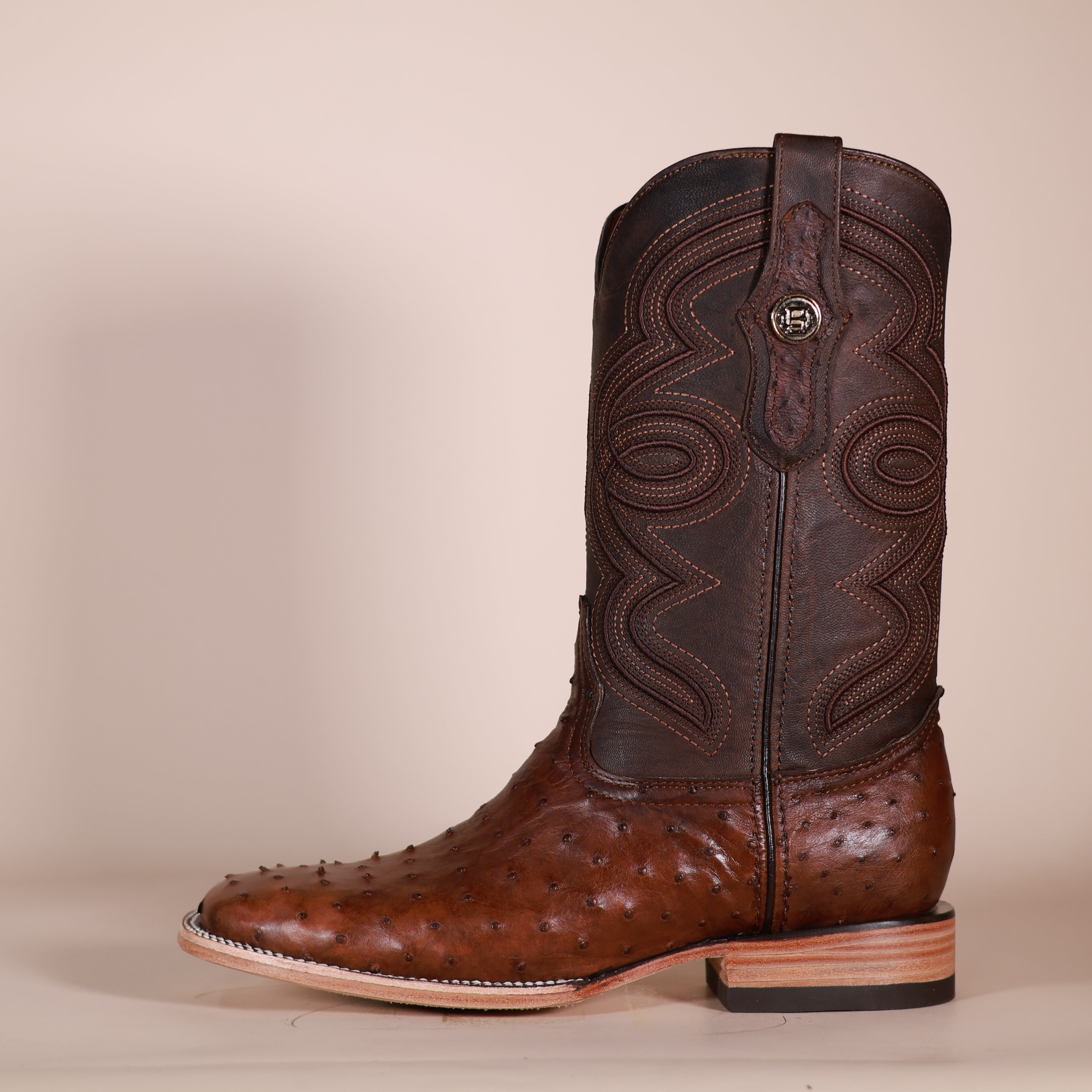 Bronzer Men's Full Quill Ostrich Cowboy Boots – Brown – Silverback