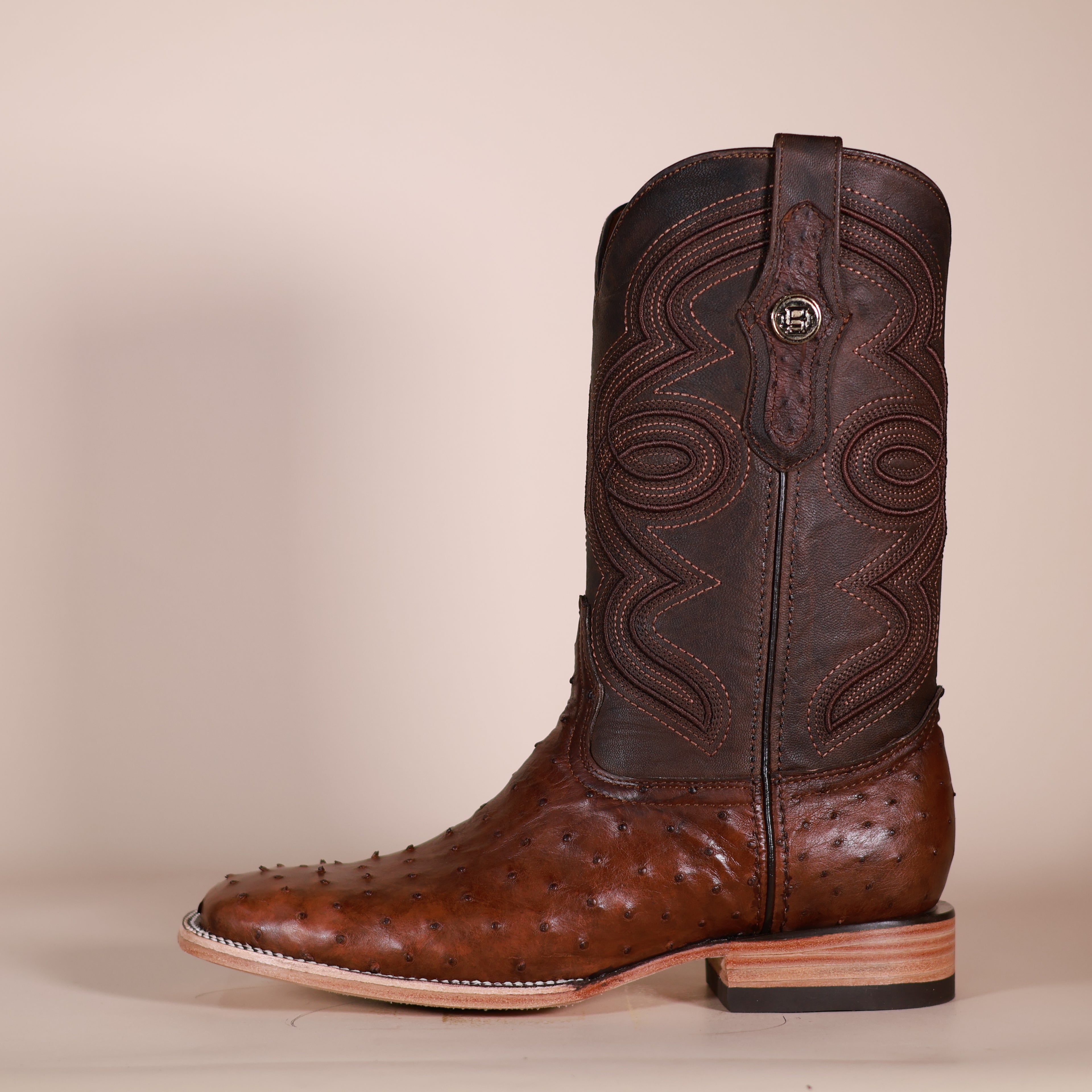 Bronzer Men’s Full Quill Ostrich Cowboy Boots – Brown