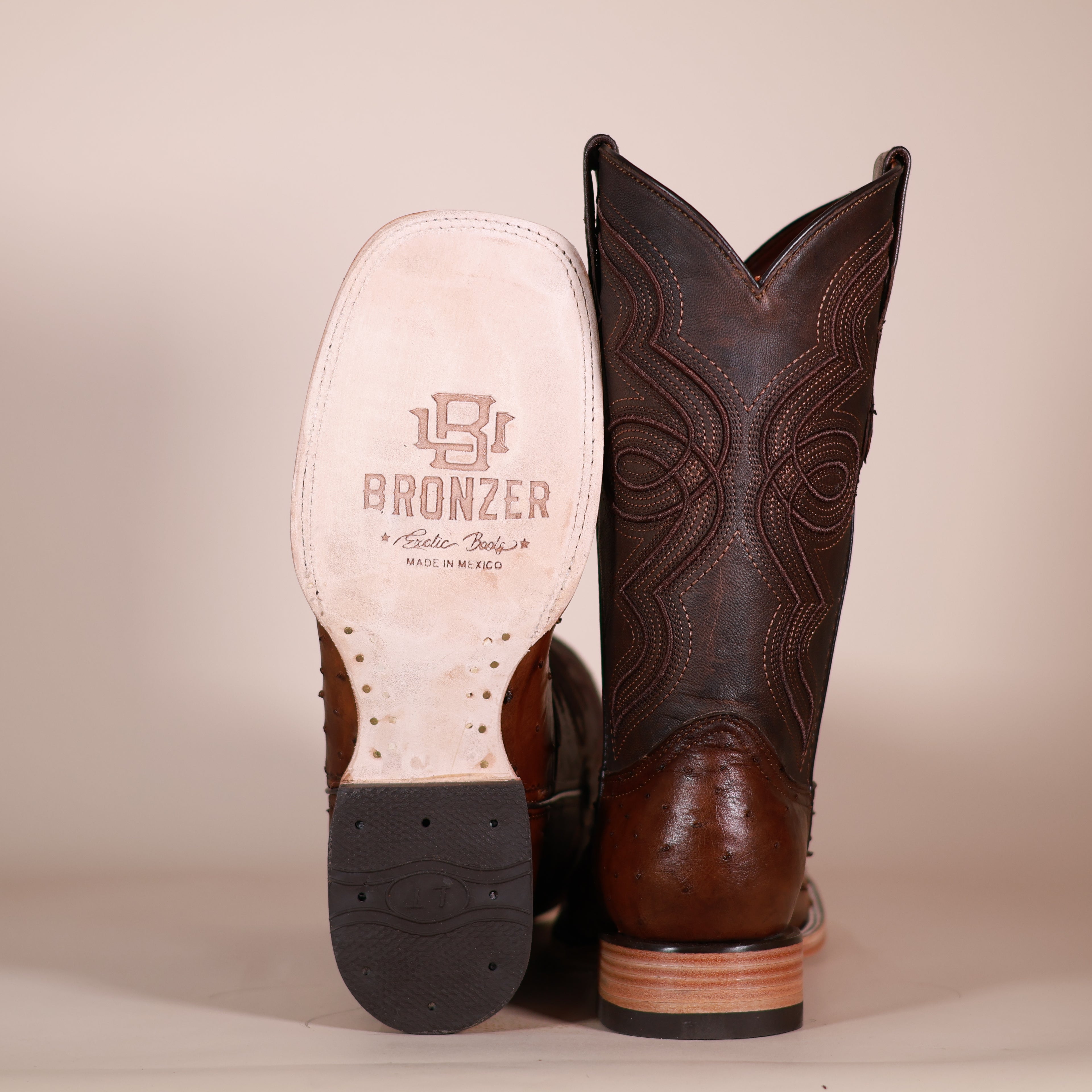 Bronzer Men’s Full Quill Ostrich Cowboy Boots – Brown